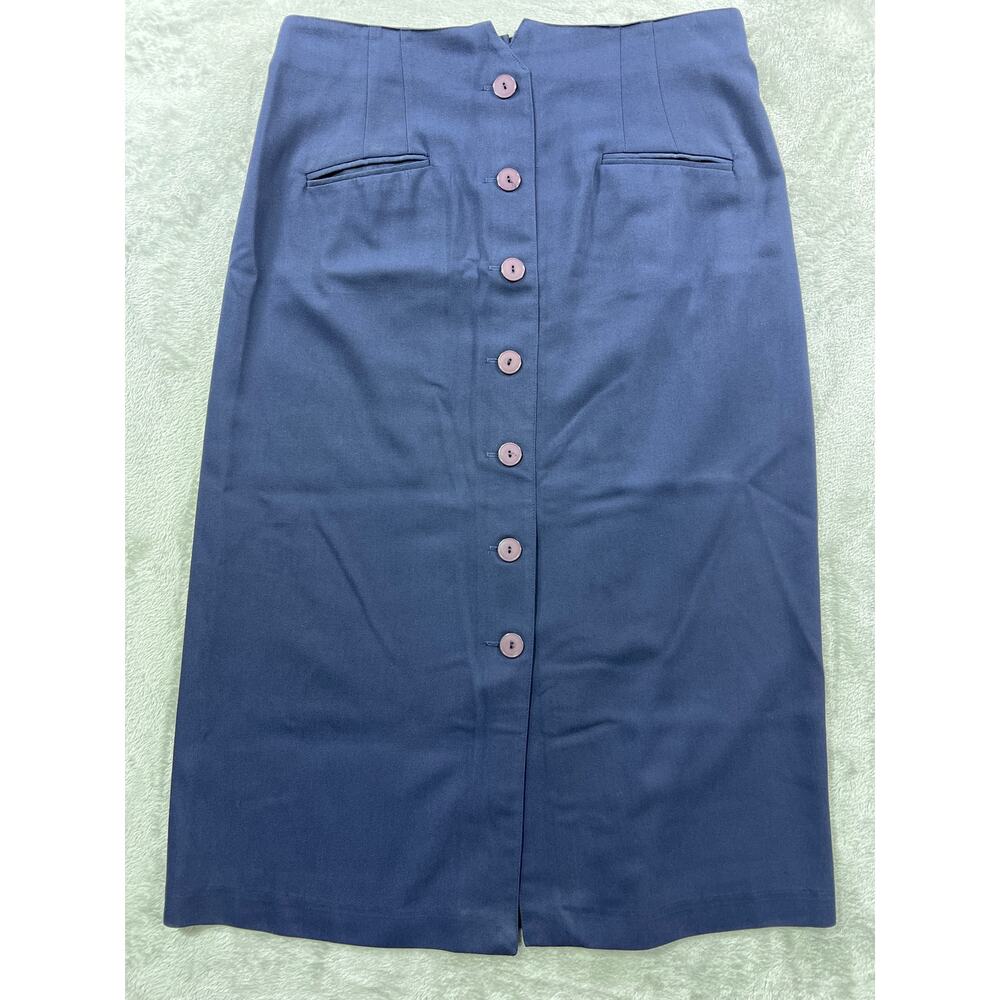 USA Made Academia Blue Button Front Midi Skirt 20W High Waist Office Old Money - Picture 2 of 8